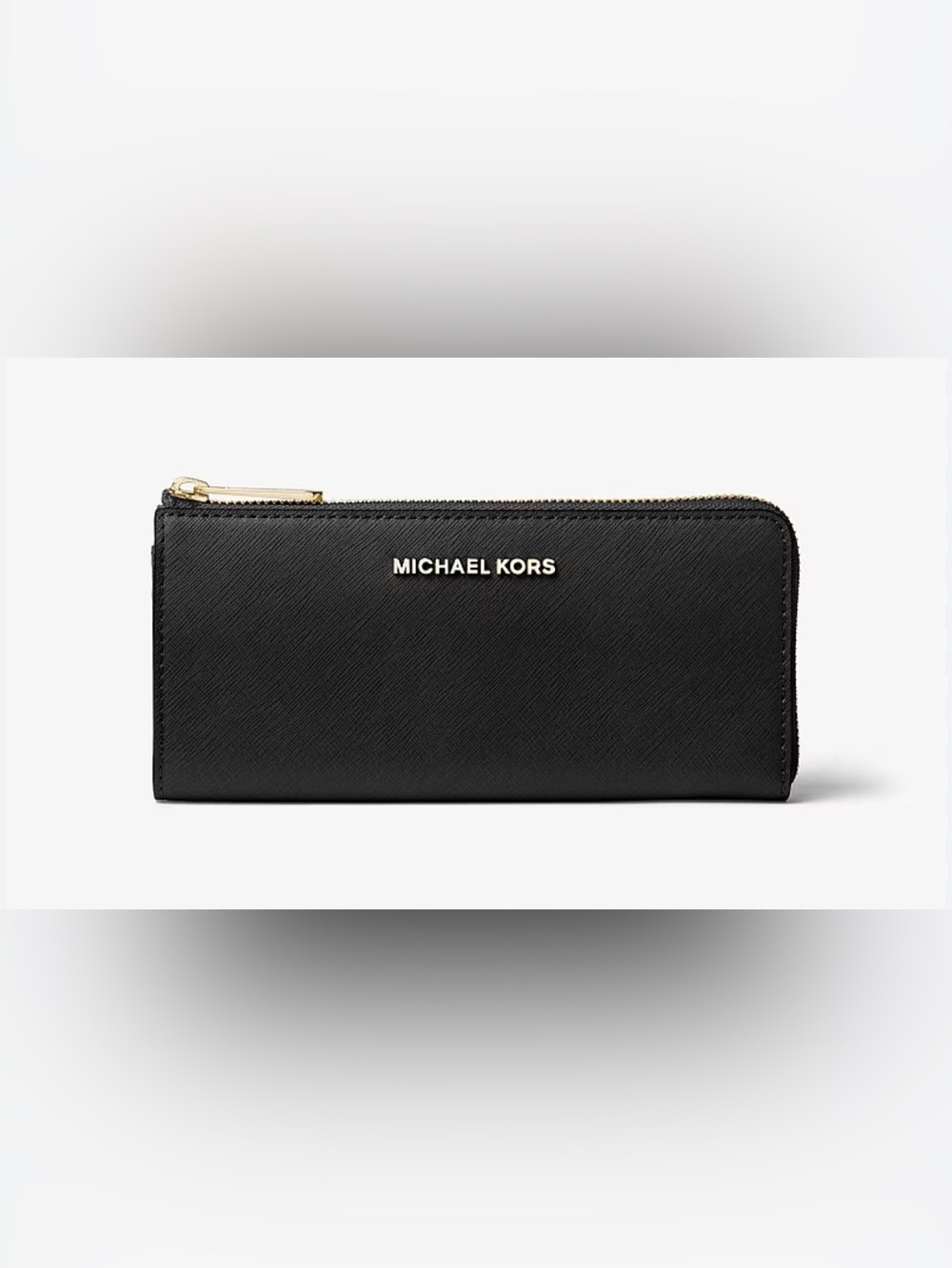 Michael Kors Black Jet Set Travel Large Saffiano Leather Quarter-Zip Wallet